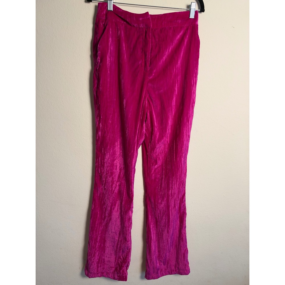 Nasty Gal Magenta Crushed Velvet Flare Pants Y2K Retro Glam Pink Trousers US 2